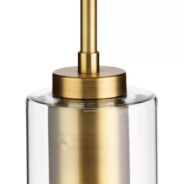 1 Light Vintage Brass Clear Glass Cylindrical Shade Pendant Light Fixture 2