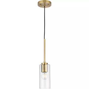 1 Light Vintage Brass Clear Glass Cylindrical Shade Pendant Light Fixture 3