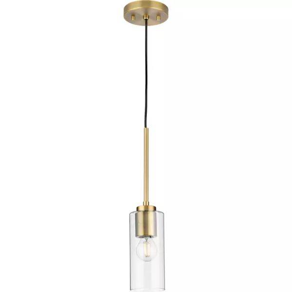 1 Light Vintage Brass Clear Glass Cylindrical Shade Pendant Light Fixture 3