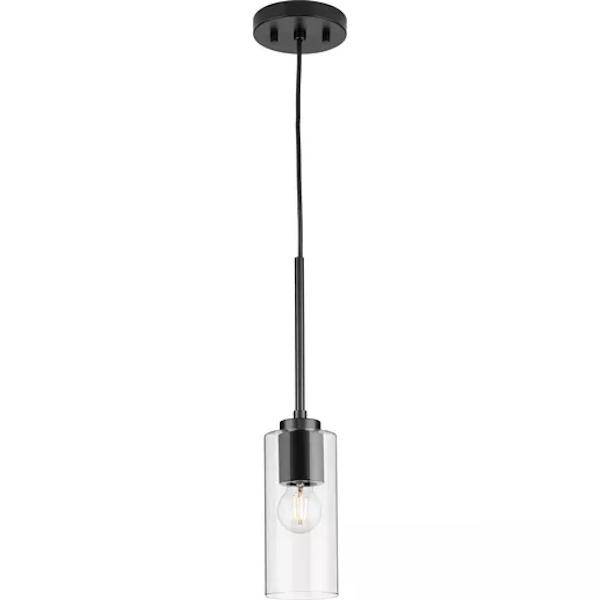 1 Light Matte Black Clear Glass Cylindrical Shade Pendant Light Fixture 3