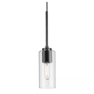 1 Light Matte Black Clear Glass Cylindrical Shade Pendant Light Fixture 1