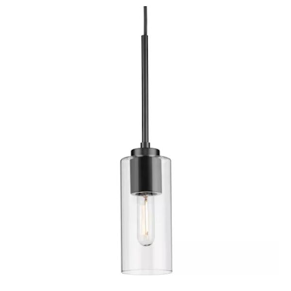 1 Light Matte Black Clear Glass Cylindrical Shade Pendant Light Fixture 1