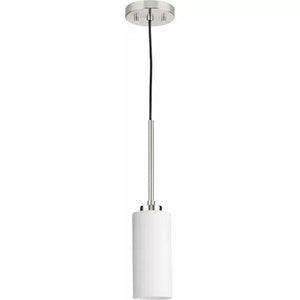 1 Light Brushed Nickel Etched White Glass Shade Pendant Light Fixture 3