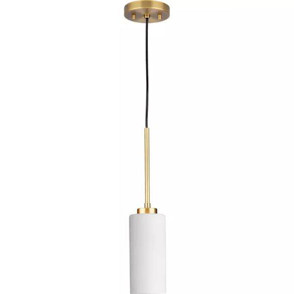 1 Light Vintage Brass Etched White Glass Shade Pendant Light Fixture 3