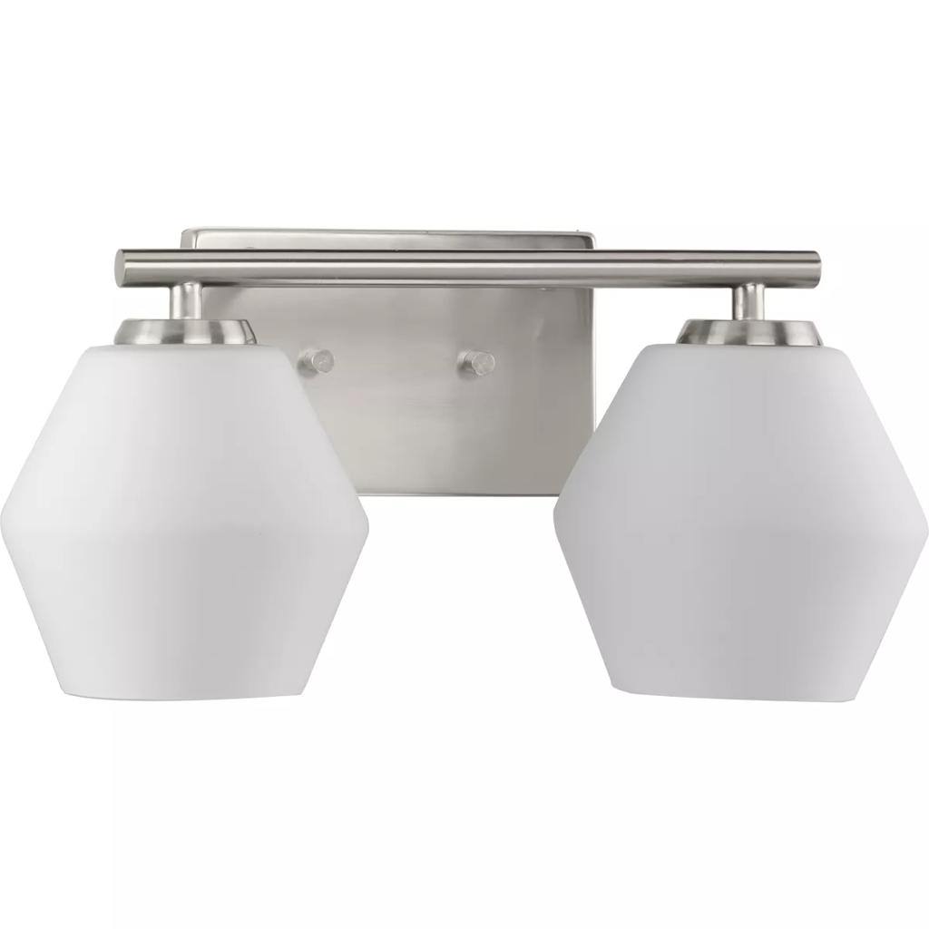 2 Light 120 volt Brushed Nickel Vanity Opal Glass Light Fixture 1