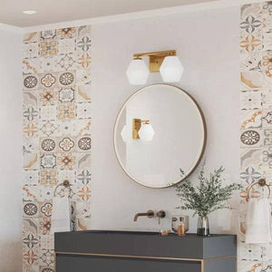 2 Light 120 volt Brushed Gold Vanity Opal Glass Light Fixture 4