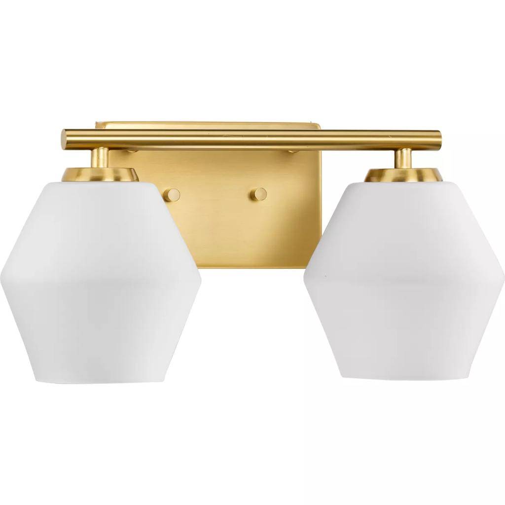 2 Light 120 volt Brushed Gold Vanity Opal Glass Light Fixture 1