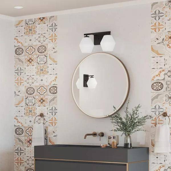 2 Light 120 volt Matte Black Vanity Opal Glass Light Fixture 4