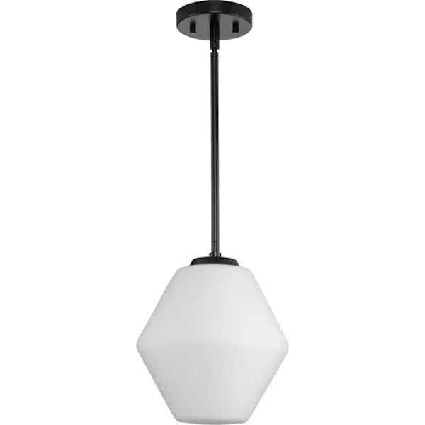 1 Light Matte Black Etched Opal Glass Shade Pendant Light Fixture 2