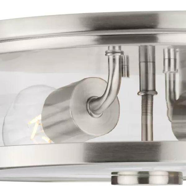 2 Light 120 volt Brushed Nickel Clear Glass Bowl Ceiling Light Fixture 3