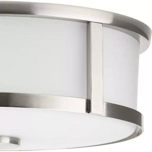 2 Light 120 volt Brushed Nickel Etched Opal Glass Bowl Ceiling Light Fixture 3