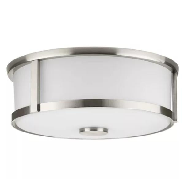 2 Light 120 volt Brushed Nickel Etched Opal Glass Bowl Ceiling Light Fixture 1