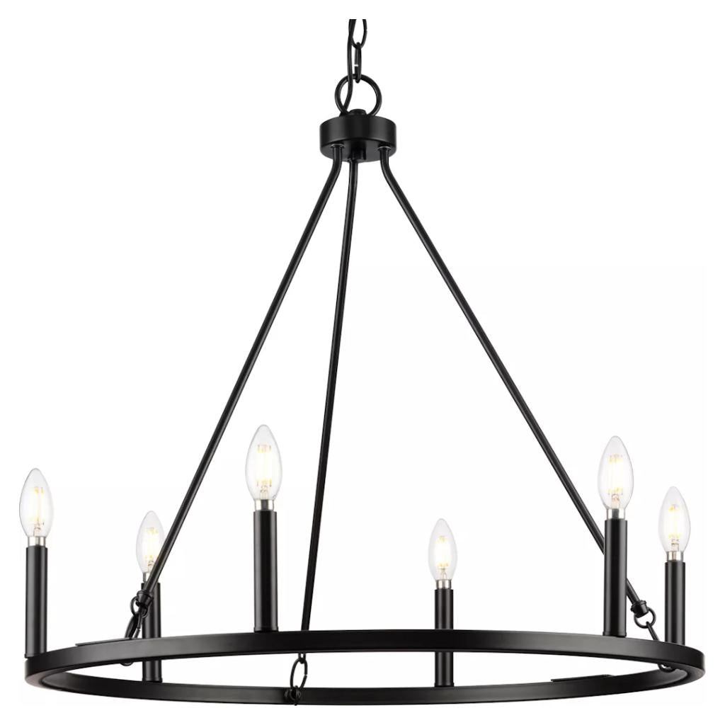 6 Light Matte Black Traditional Style Chandelier Light Fixture 1