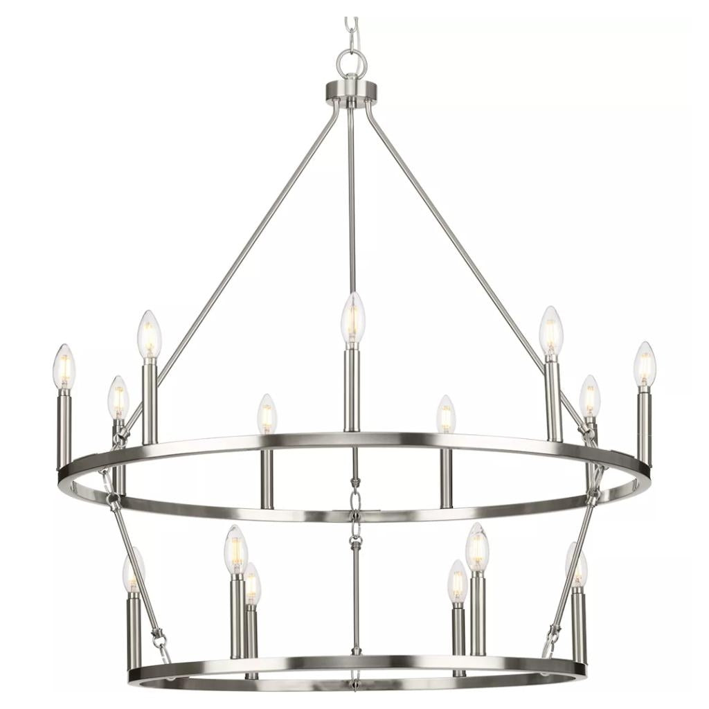 15 Light Brushed Nickel Traditional Style Chandelier Light Fixture 1
