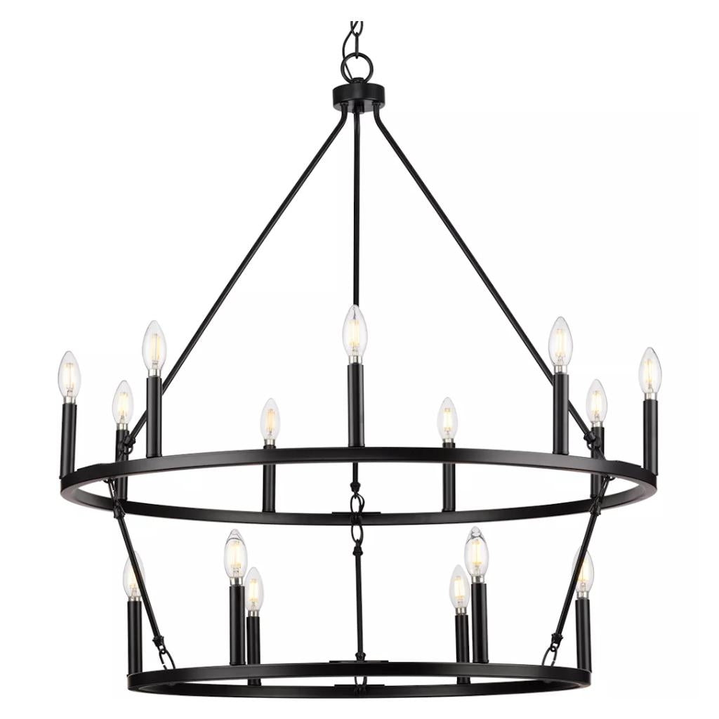 15 Light Matte Black Traditional Style Chandelier Light Fixture 1