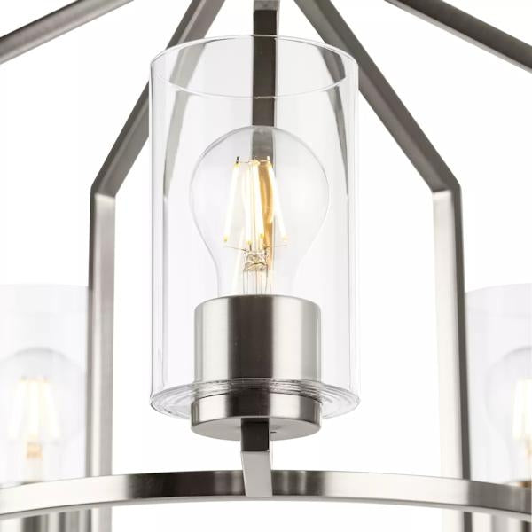 5 Light Brushed Nickel Clear Glass Shade Chandelier Light Fixture 2