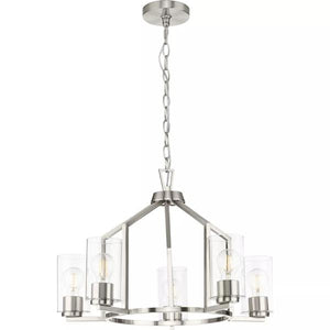 5 Light Brushed Nickel Clear Glass Shade Chandelier Light Fixture 3