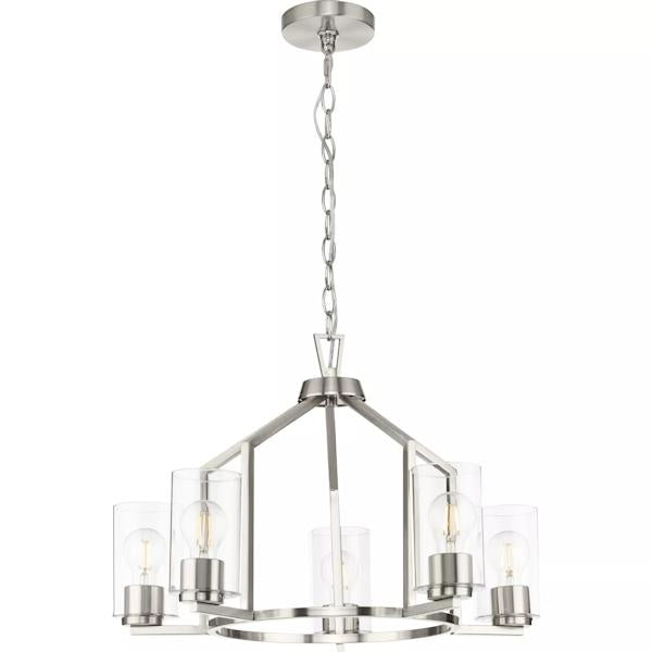 5 Light Brushed Nickel Clear Glass Shade Chandelier Light Fixture 3