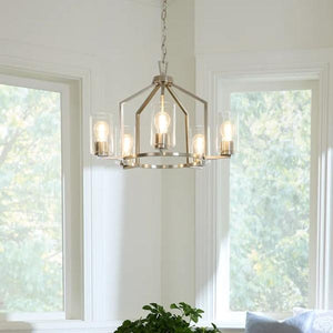 5 Light Brushed Nickel Clear Glass Shade Chandelier Light Fixture 4
