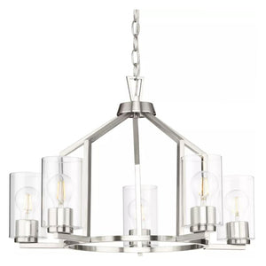 5 Light Brushed Nickel Clear Glass Shade Chandelier Light Fixture 1