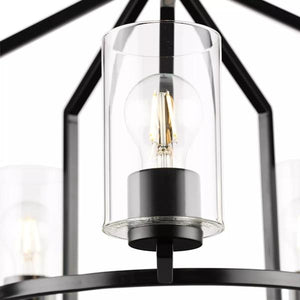 5 Light Matte Black Clear Glass Shade Chandelier Light Fixture 2