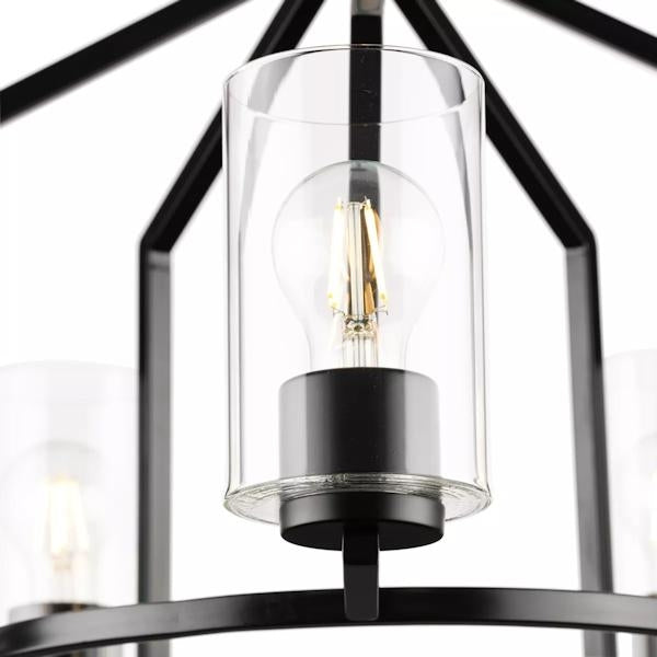 5 Light Matte Black Clear Glass Shade Chandelier Light Fixture 2