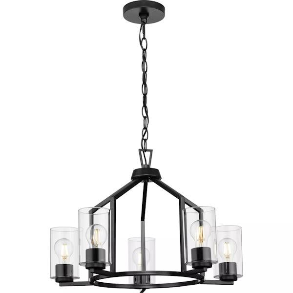 5 Light Matte Black Clear Glass Shade Chandelier Light Fixture 3