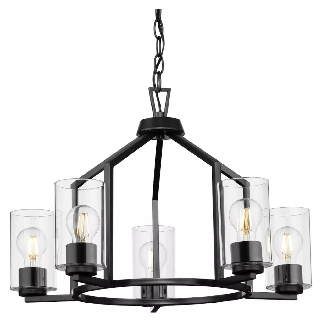5 Light Matte Black Clear Glass Shade Chandelier Light Fixture 1