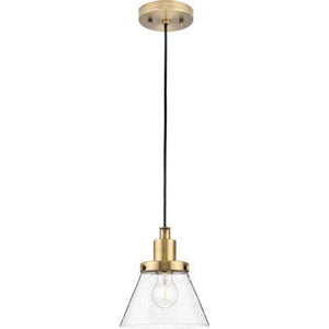 1 Light Vintage Brass Clear Seeded Glass Shade Dimmable Pendant Light Fixture 2