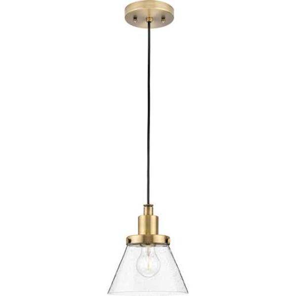 1 Light Vintage Brass Clear Seeded Glass Shade Dimmable Pendant Light Fixture 2