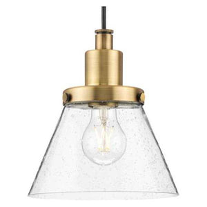 1 Light Vintage Brass Clear Seeded Glass Shade Dimmable Pendant Light Fixture 1