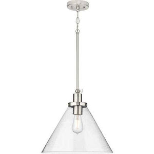 1 Light Brushed Nickel Clear Seeded Glass Shade Dimmable Pendant Light Fixture 2