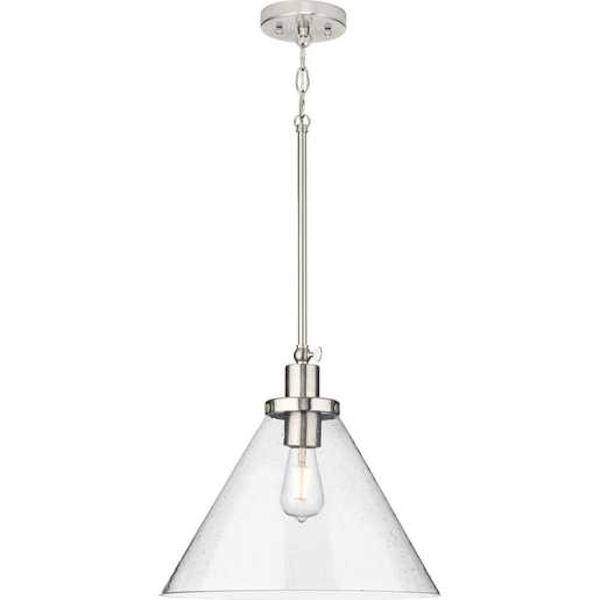1 Light Brushed Nickel Clear Seeded Glass Shade Dimmable Pendant Light Fixture 2