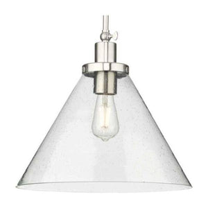1 Light Brushed Nickel Clear Seeded Glass Shade Dimmable Pendant Light Fixture 1