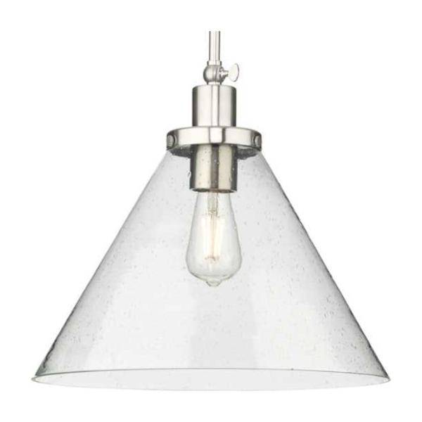 1 Light Brushed Nickel Clear Seeded Glass Shade Dimmable Pendant Light Fixture 1
