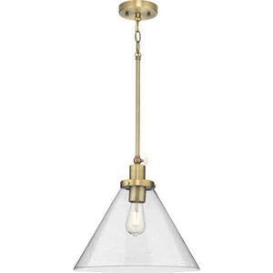 1 Light Vintage Brass Clear Seeded Glass Shade Dimmable Pendant Light Fixture 3