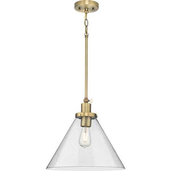 1 Light Vintage Brass Clear Seeded Glass Shade Dimmable Pendant Light Fixture 3