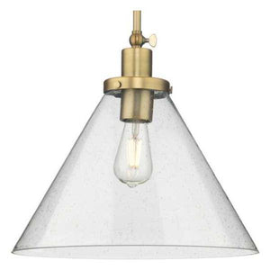 1 Light Vintage Brass Clear Seeded Glass Shade Dimmable Pendant Light Fixture 1