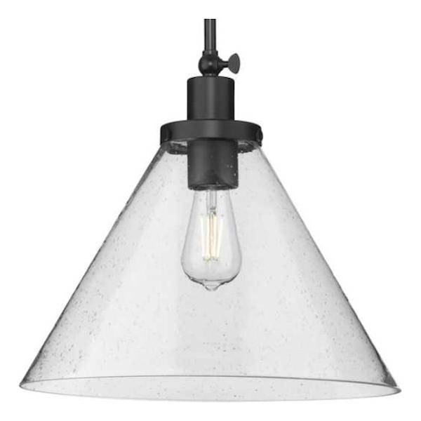 1 Light Matte Black Clear Seeded Glass Shade Dimmable Pendant Light Fixture 1