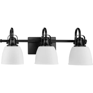 3 Light 120 volt Matte Black Vanity Etched Glass Light Fixture 1