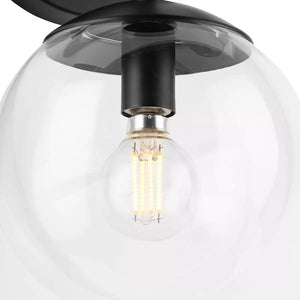 2 Light Matte Black Clear Round Glass Light Fixture 3
