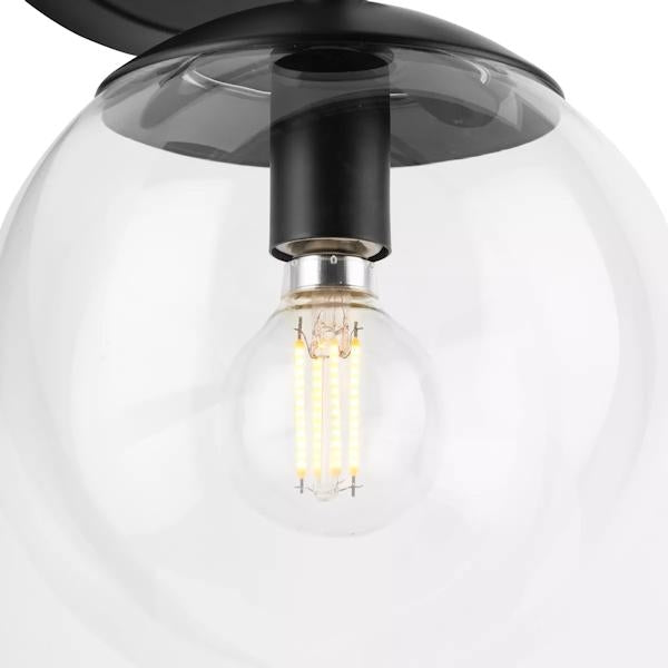 2 Light Matte Black Clear Round Glass Light Fixture 3