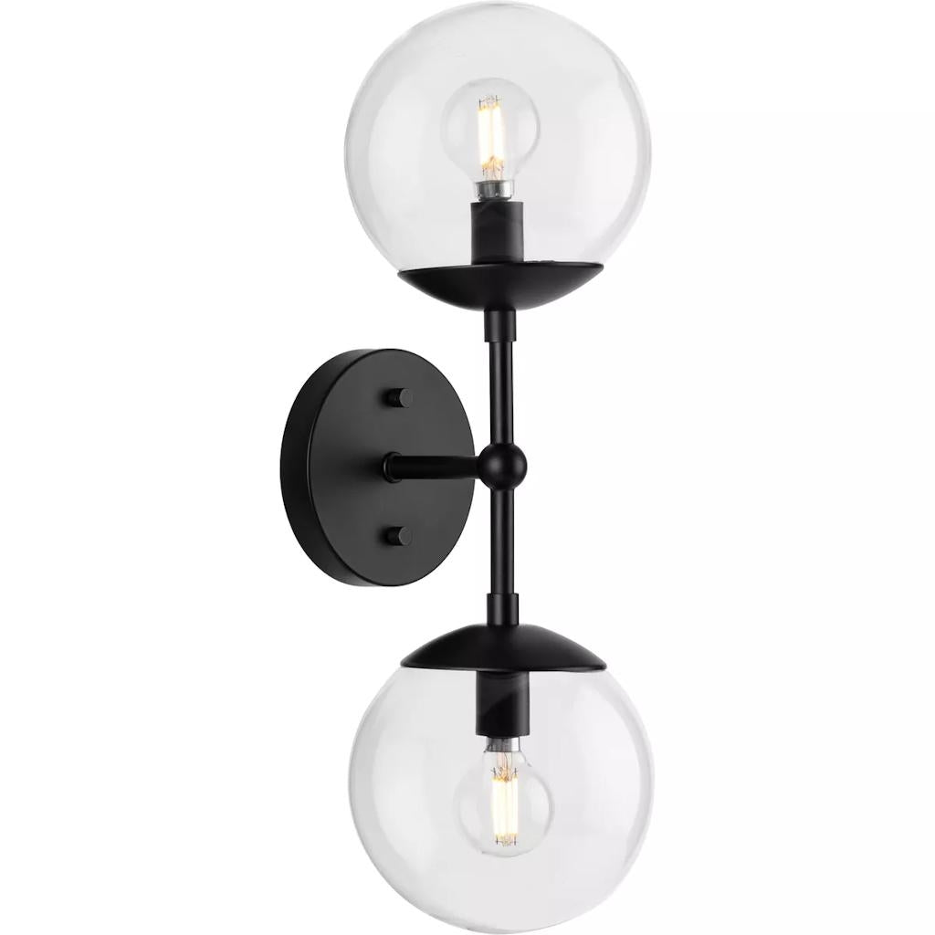 2 Light Matte Black Clear Round Glass Light Fixture 1