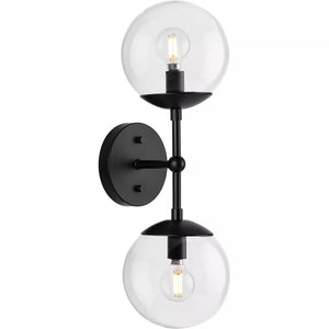 2 Light Matte Black Clear Round Glass Light Fixture 1
