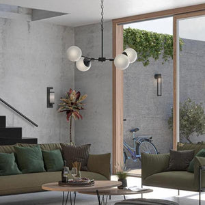 4 Light Matte Black Etched Opal Glass Shade Chandelier Light Fixture 4