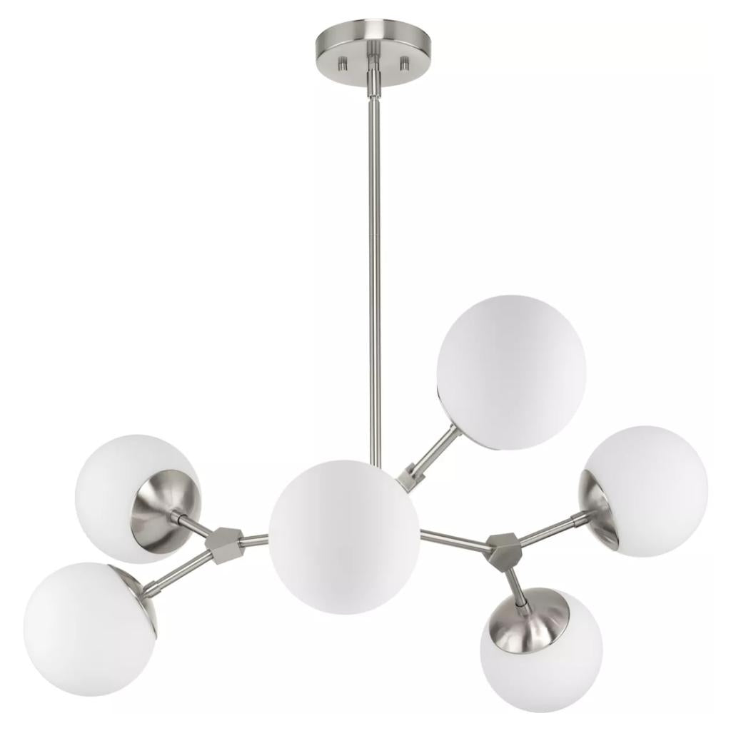 6 Light Brushed Nickel Etched Opal Glass Shade Chandelier Light Fixture 1