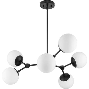 6 Light Matte Black Etched Opal Glass Shade Chandelier Light Fixture 1