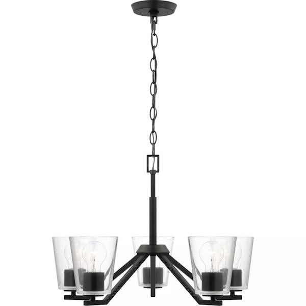 5 Light Matte Black Clear Glass Shade Chandelier Light Fixture 3