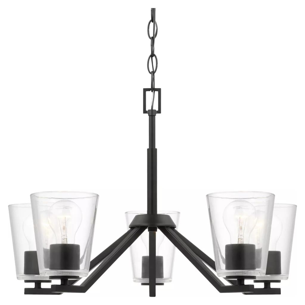 5 Light Matte Black Clear Glass Shade Chandelier Light Fixture 1