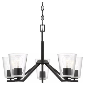 5 Light Matte Black Clear Glass Shade Chandelier Light Fixture 1